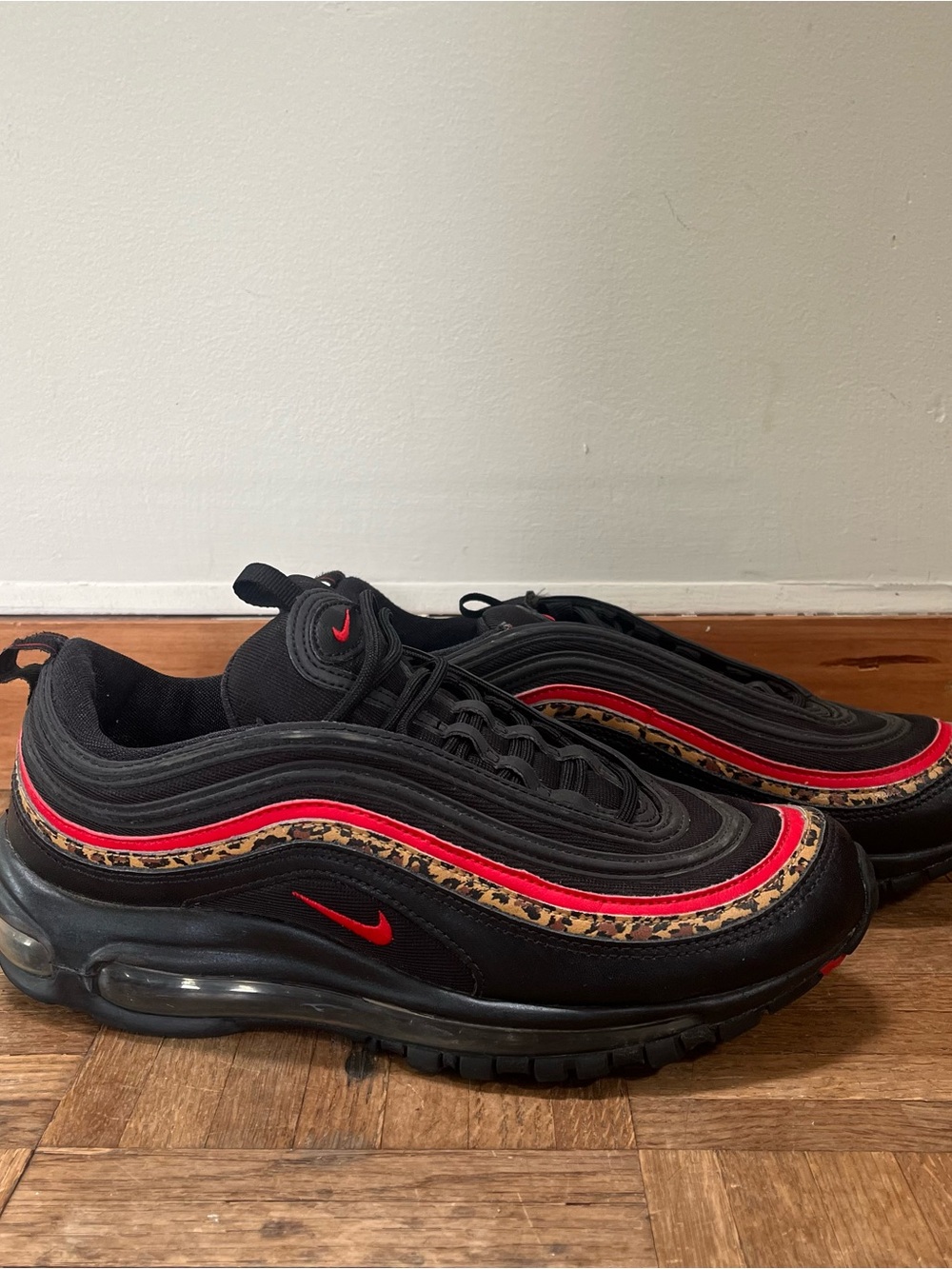 Nike Black with Red and Leopard Accent Air Max 97 - Picture 2 of 8